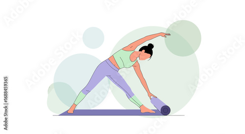 Woman Practicing Yoga Position Performing Stretching Exercises on White Background