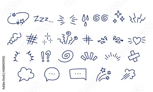 Expression sign. Comic doodle elements, cartoon speech bubble, manga expression symbols, question and exclamation mark, star sparkle, swirl and explosion. Vector anime set. vector illustration eps