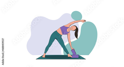Yoga Figure In Active Pose with Exercise Accessories and Artistic Background Design