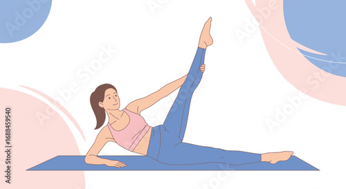 Yoga Illustration of a Lady Stretching for Wellness and Relaxation in a Comfortable Pose