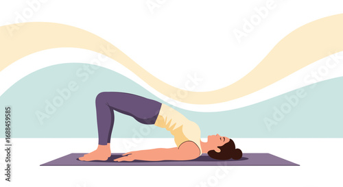 Yoga Practice Illustration Depicting Bridge Pose For Overall Wellbeing And Serenity