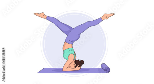 Yoga Pose Illustration: Handstand With Leg Split Depicting Balance, Strength, And Calmness