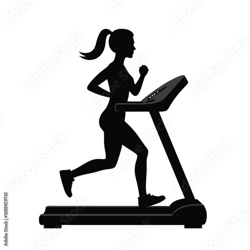 Black silhouette of a woman running on a treadmill 1