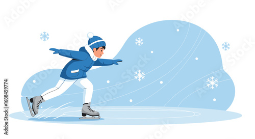 Young Person Joyfully Skating In Winter, Enjoying The Cold Weather And Movement