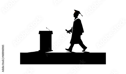 Silhouette vector of graduate walking across stage