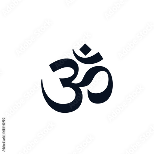 Black Om symbol on white background