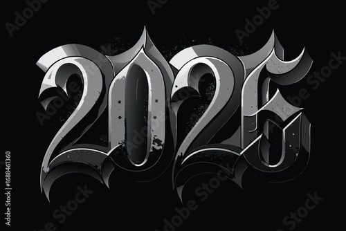 Gothic style numbers with metallic sheen and grunge texture gothic numbers black