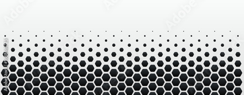 Black White Hexagon Honeycomb Pattern Abstract Geometric Digital Grid Background Futuristic Technology Texture For Science, Medical Research, AI Tech, Business Presentation. Vector Backdrop