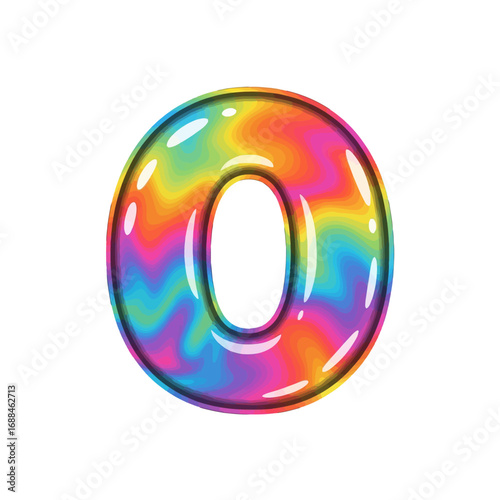 Rainbow-colored shiny zero digit on a white background