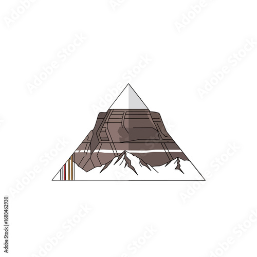 Geometric illustration of a mountain range in a triangle with a brown and white color scheme