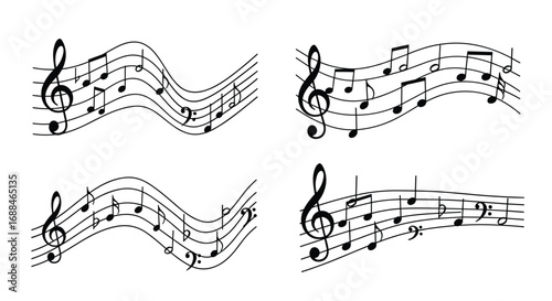 Dynamic musical notation swirls capture the essence of melody and harmony for creative projects
