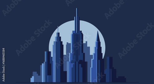 Minimalist skyline silhouette with moonlit backdrop