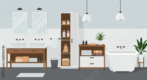 Modern bathroom with minimalist design and natural accents