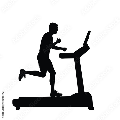 Silhouette of man running on treadmill fitness