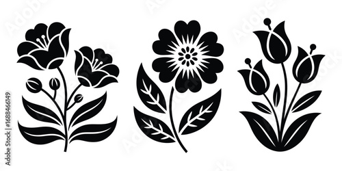 Black Flower Silhouette Vector Illustration