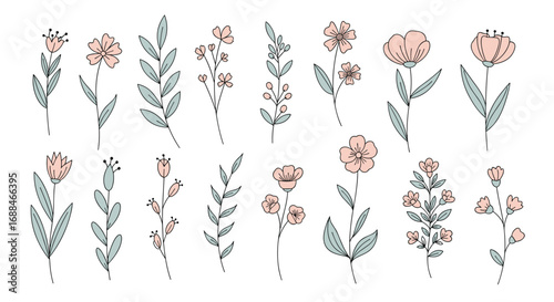 Delicate pastel floral elements bring organic beauty and gentle charm to any design project
