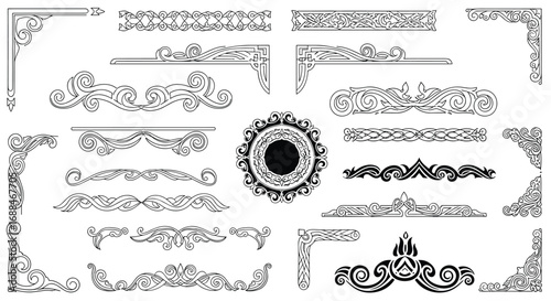 Elegant vintage decorative borders and corners for professional design projects and ornate embellishments