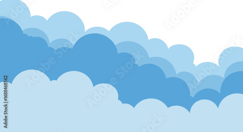 Layered blue clouds in flat design with soft gradient background
