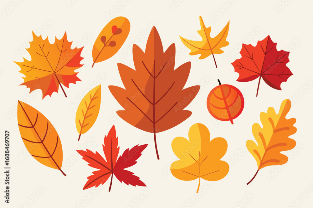 Fototapeta premium Autumn Leaves Illustration Colorful Fall Foliage Collection for Seasonal Designs and Projects