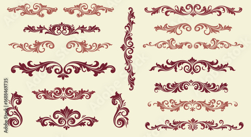 Elegant vintage floral ornaments in retro decorative design set