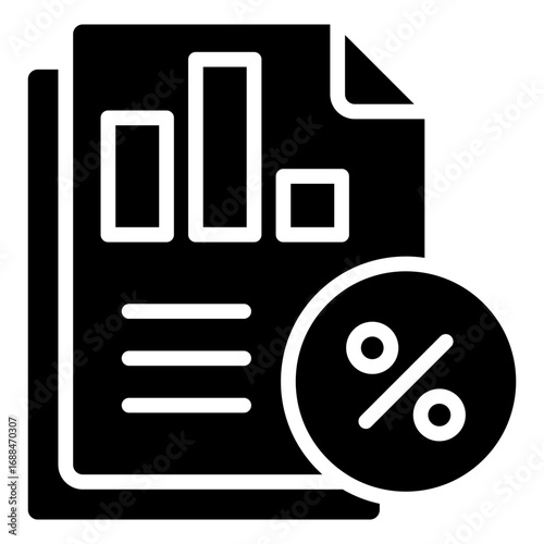 Report Interest Glyph Black Silhouette Icon Design Vector - Document with bar chart and percentage sign, representing interest report, finance, or loan summary