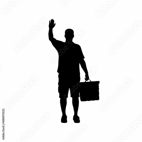 Silhouette of a farmer operating a harvesting machine in a vineyard