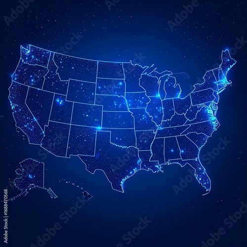 US Map Illuminated Cities at Night