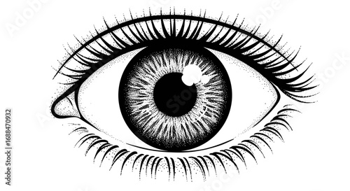 Intricate dotwork eye design with detailed eyelashes and pupil