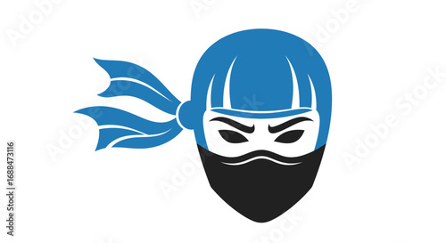 Fierce blue ninja warrior head with a black face mask icon.