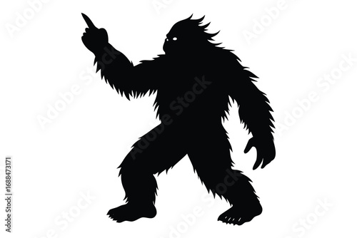 Black Silhouette of Bigfoot Pointing Upwards on a White Background Creature Allegedly Sighted