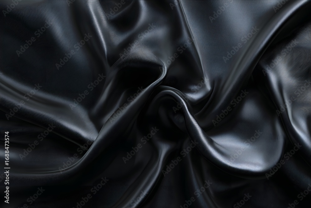 Fototapeta premium Black silk background, dark abstract black fabric cloth texture with copy space. Abstract background of elegant cloth in motion. Vector illustration. Black satin cloth. 