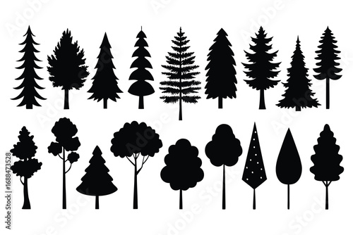 Black Tree Silhouette Set Variety of Forest and Landscape Tree Shapes and Forms