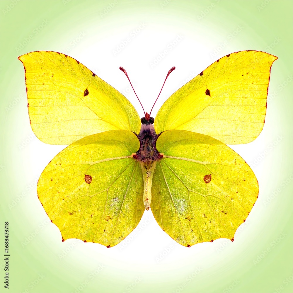 Fototapeta premium Vibrant yellow butterfly, wings spread wide
