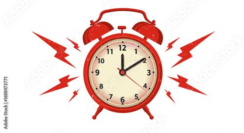 Retro red alarm clock with lightning bolts and vintage style
