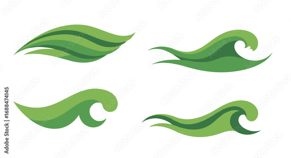 Fototapeta premium Green wave icon set: abstract nature-inspired designs with curved patterns