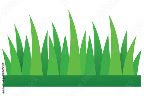 Cartoon Illustration Patch of Green Grass Blades and Base on White Background