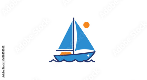 Minimalist sailboat design with blue sails and orange sun