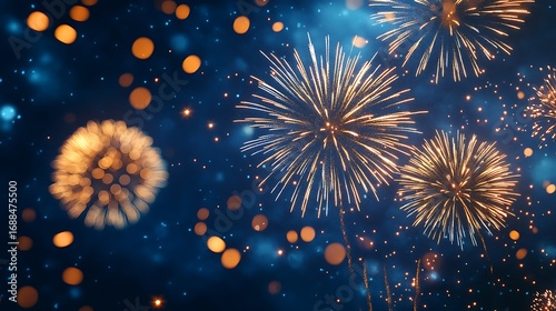 Fireworks display illuminating the night sky with bursts of light and festive celebrations around