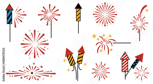 Festive fireworks patterns and explosions in colorful graphic design