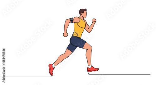 Athletic man running in minimalist linear style