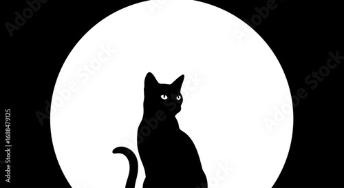Black Cat with Full Moon Silhouette