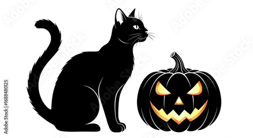 Black Cat with Pumpkin Silhouette
