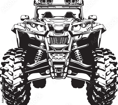 Off-Road Vehicle: A bold monochrome illustration of a robust off-road vehicle, designed for adventure and conquering challenging terrains.