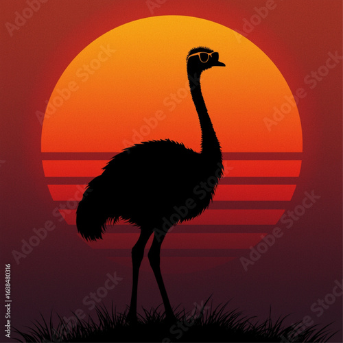 ostrich at sunset wearing glasses