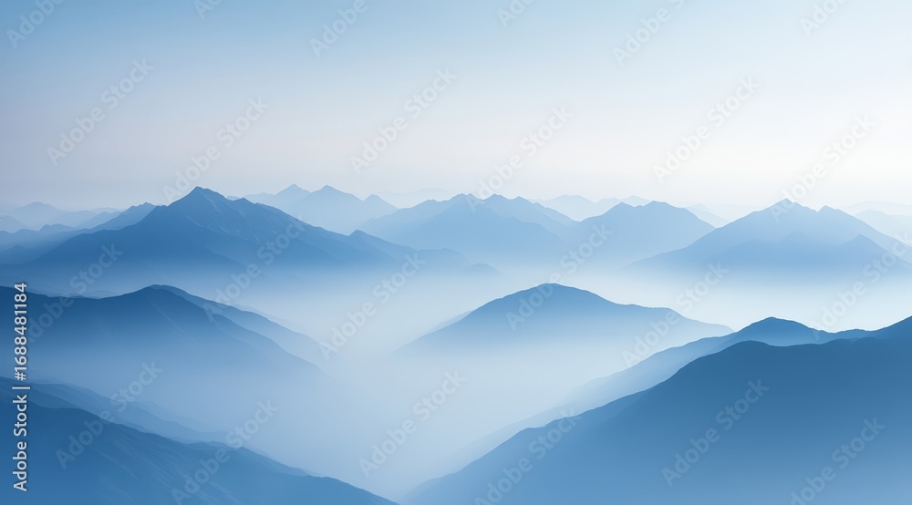 Obraz premium Layered Mountain Ranges in Misty Blue Hues