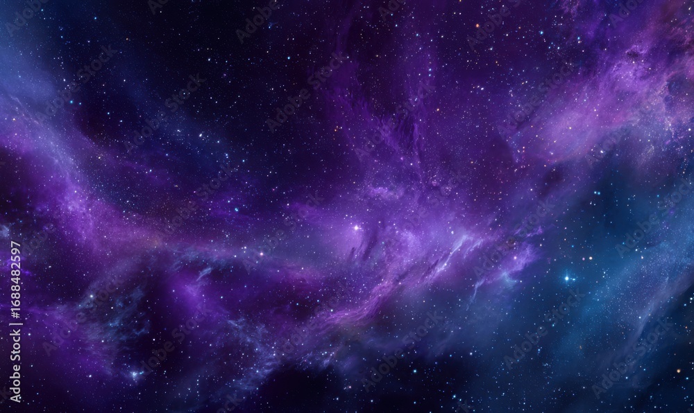 Obraz premium Deep space nebula with swirling clouds of vibrant purple and blue, dotted with stars