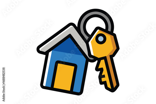 Simple Cartoon House with Golden Key Illustration Isolated on White Background