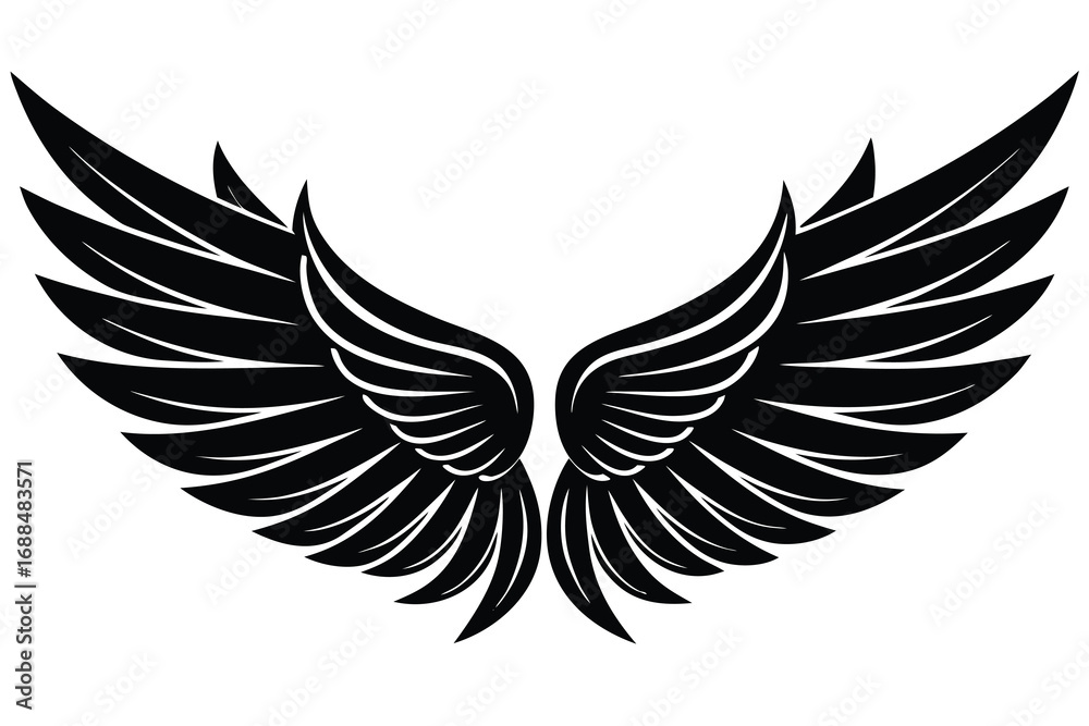 Fototapeta premium Symmetrical Black Wings Spread Outward in on White Background Design