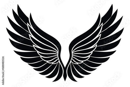 Symmetrical Black Angel Wings Illustration Elegant Feather Design with Striking HighContrast Silhouette for Decorative Elements