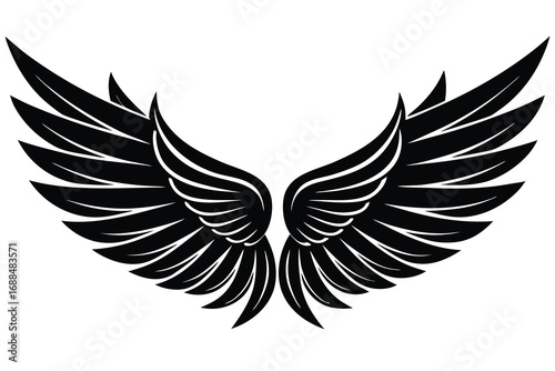 Symmetrical Black Wings Spread Outward in on White Background Design